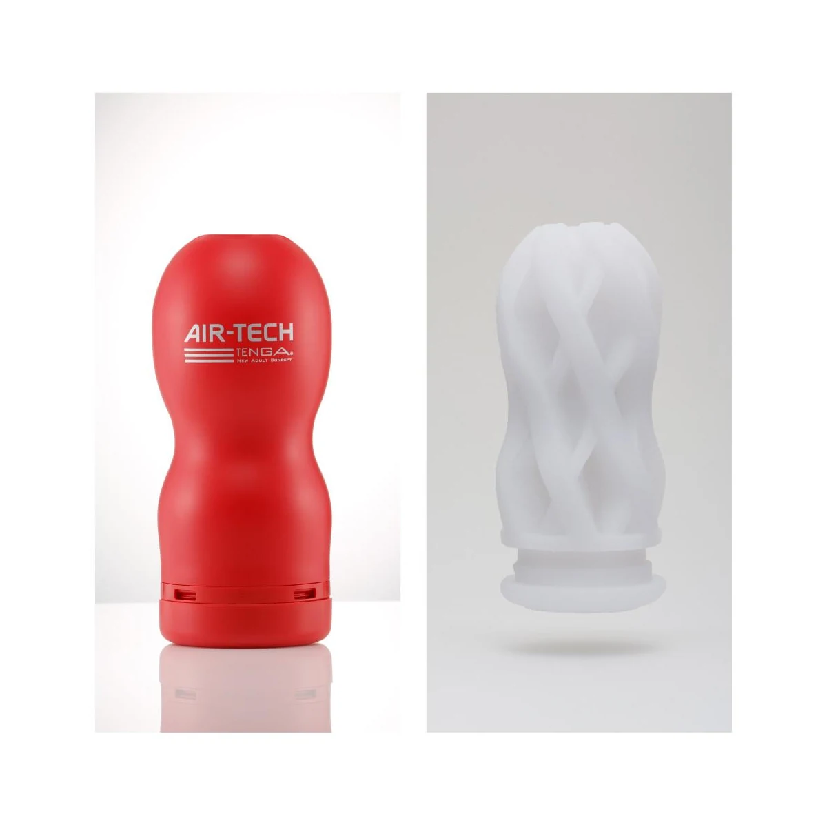 Official TENGA Air-Tech Regular outer case shown beside its detached white inner sleeve.