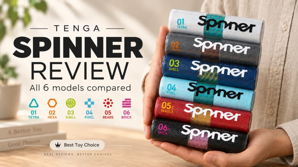 Six regular TENGA Spinner models held together for the TENGA Spinner review.