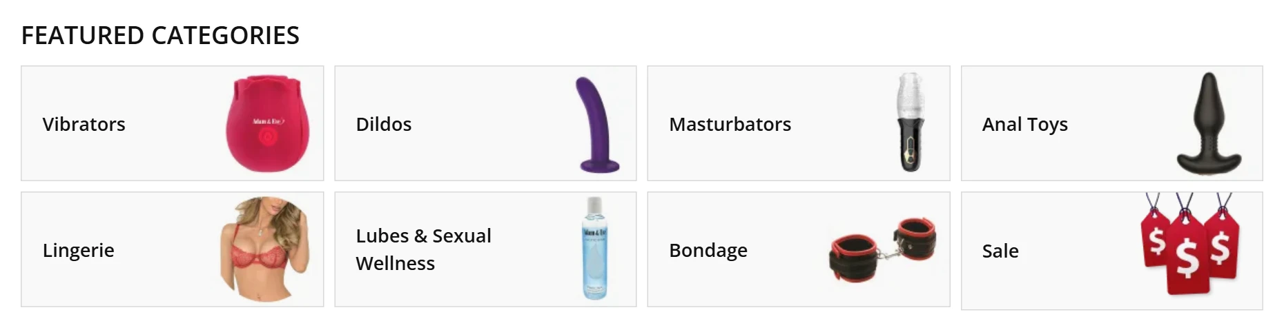 Adam and Eve website category navigation